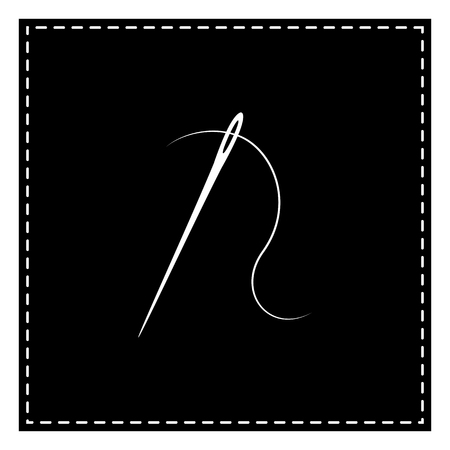 Needle with thread. Sewing needle, needle for sewing. Black patch on white background. Isolated.のイラスト素材