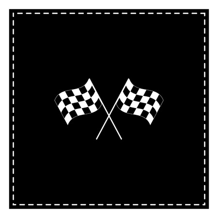Crossed checkered flags logo waving in the wind conceptual of motor sport. Black patch on white background. Isolated.のイラスト素材