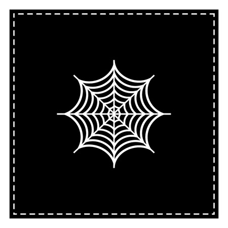 Spider on web illustration. Black patch on white background. Isolated.のイラスト素材