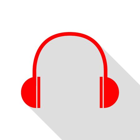 Headphones sign illustration. Red icon with flat style shadow path.のイラスト素材