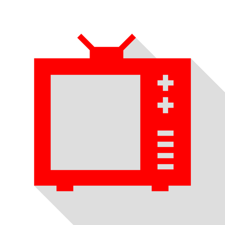 TV sign illustration. Red icon with flat style shadow path.のイラスト素材
