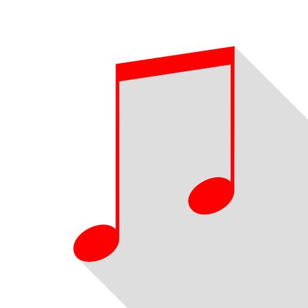 Music sign illustration. Red icon with flat style shadow path.のイラスト素材