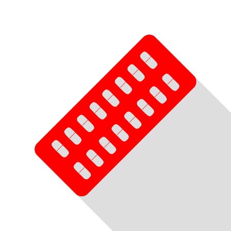 Medical Pills sign. Red icon with flat style shadow path.のイラスト素材