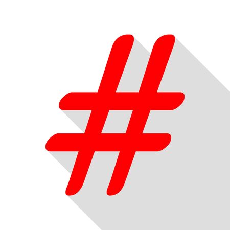 Hashtag sign illustration. Red icon with flat style shadow path.