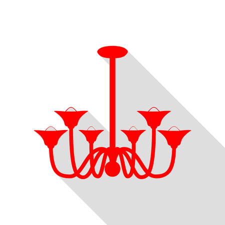 Chandelier simple sign. Red icon with flat style shadow path.のイラスト素材