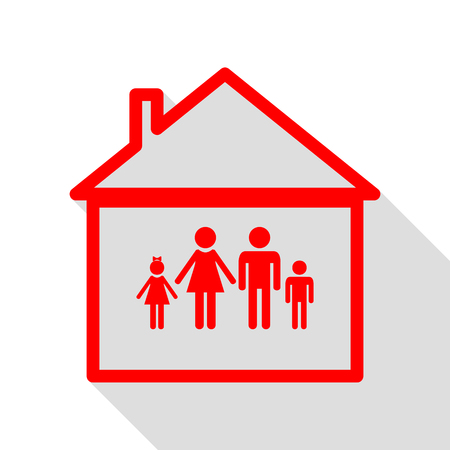 Family sign illustration. Red icon with flat style shadow path.のイラスト素材