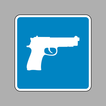 Gun sign illustration. White icon on blue sign as background.のイラスト素材