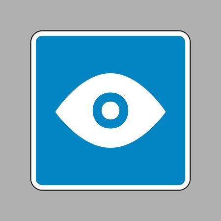 Eye sign illustration. White icon on blue sign as background.のイラスト素材