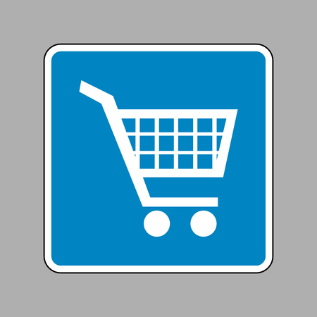 Shopping cart sign. White icon on blue sign as background.のイラスト素材