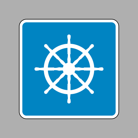 Ship wheel sign. White icon on blue sign as background.のイラスト素材