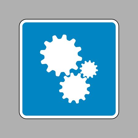 Settings sign illustration. White icon on blue sign as background.のイラスト素材
