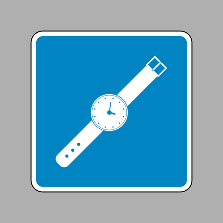 Watch sign illustration. White icon on blue sign as background.のイラスト素材