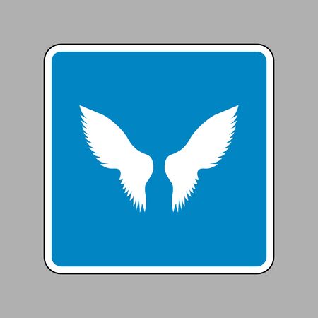 Wings sign illustration. White icon on blue sign as background.のイラスト素材
