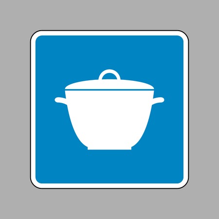 Saucepan simple sign. White icon on blue sign as background.のイラスト素材