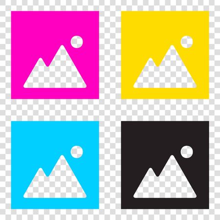 Image sign illustration. CMYK icons on transparent background. Cyan, magenta, yellow, key, black.のイラスト素材