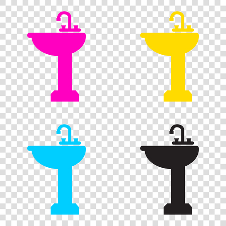 Bathroom sink sign. CMYK icons on transparent background. Cyan, magenta, yellow, key, black.のイラスト素材