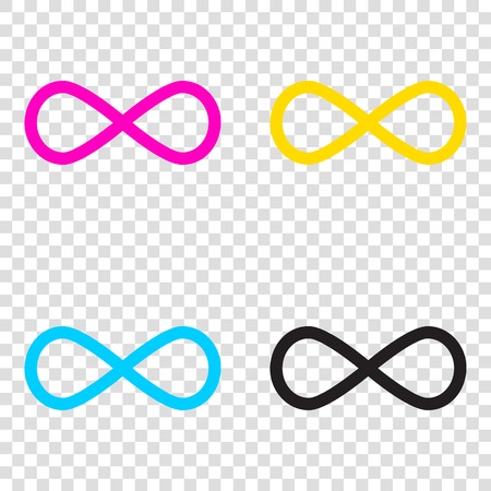 Limitless symbol illustration. CMYK icons on transparent background. Cyan, magenta, yellow, key, black.のイラスト素材