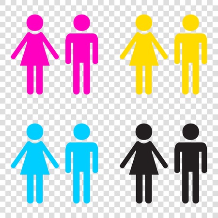Male and female sign. CMYK icons on transparent background. Cyan, magenta, yellow, key, black.のイラスト素材