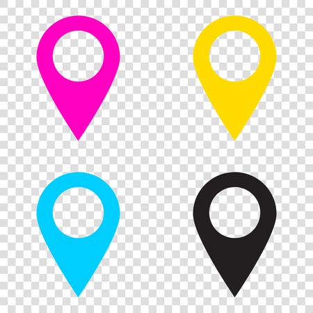 Mark pointer sign. CMYK icons on transparent background. Cyan, magenta, yellow, key, black.のイラスト素材