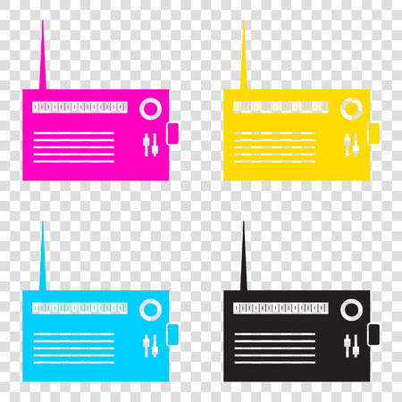 Radio sign illustration. CMYK icons on transparent background. Cyan, magenta, yellow, key, black.のイラスト素材