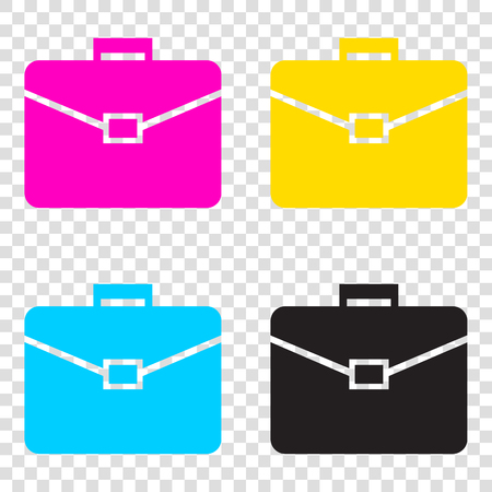 Briefcase sign illustration. CMYK icons on transparent background. Cyan, magenta, yellow, key, black.のイラスト素材
