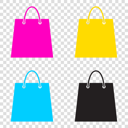 Shopping bag illustration. CMYK icons on transparent background. Cyan, magenta, yellow, key, black.のイラスト素材