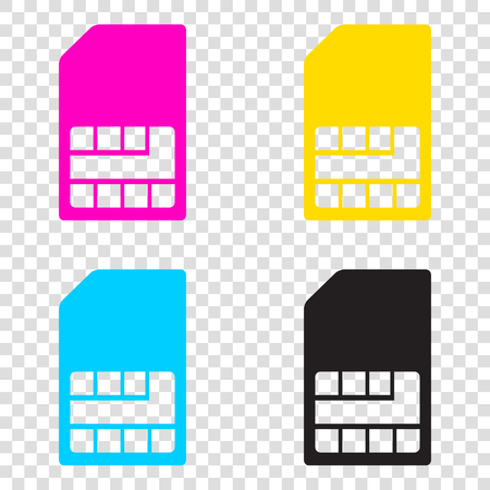 Sim card sign. CMYK icons on transparent background. Cyan, magenta, yellow, key, black.のイラスト素材