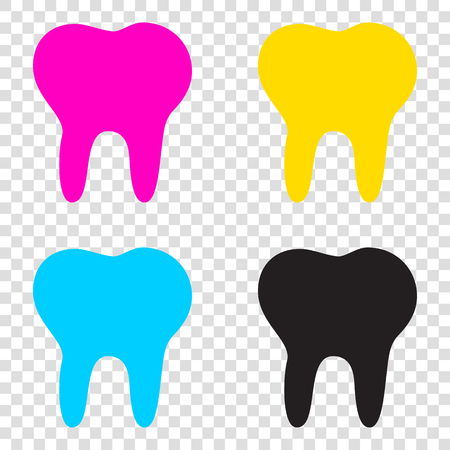 Tooth sign illustration. CMYK icons on transparent background. Cyan, magenta, yellow, key, black.のイラスト素材