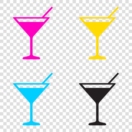 Cocktail sign illustration. CMYK icons on transparent background. Cyan, magenta, yellow, key, black.のイラスト素材