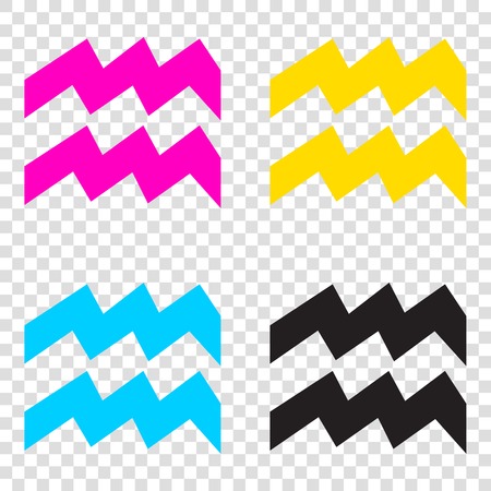 Aquarius sign illustration. CMYK icons on transparent background. Cyan, magenta, yellow, key, black.のイラスト素材