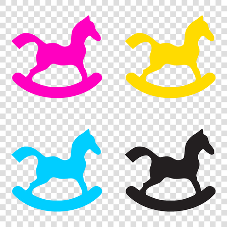 Horse toy sign. CMYK icons on transparent background. Cyan, magenta, yellow, key, black.のイラスト素材