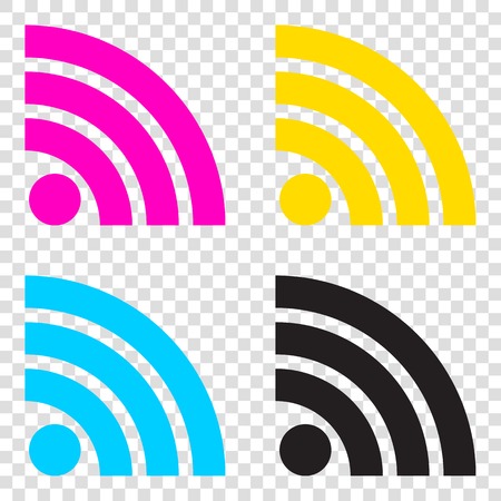 RSS sign illustration. CMYK icons on transparent background. Cyan, magenta, yellow, key, black.のイラスト素材