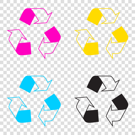 Recycle logo concept. CMYK icons on transparent background. Cyan, magenta, yellow, key, black.のイラスト素材