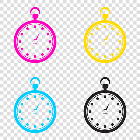 Stopwatch sign illustration. CMYK icons on transparent background. Cyan, magenta, yellow, key, black.のイラスト素材