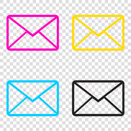 Letter sign illustration. CMYK icons on transparent background. Cyan, magenta, yellow, key, black.のイラスト素材