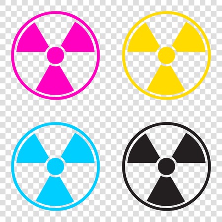 Radiation Round sign. CMYK icons on transparent background. Cyan, magenta, yellow, key, black.のイラスト素材
