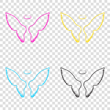 Wings sign illustration. CMYK icons on transparent background. Cyan, magenta, yellow, key, black.のイラスト素材