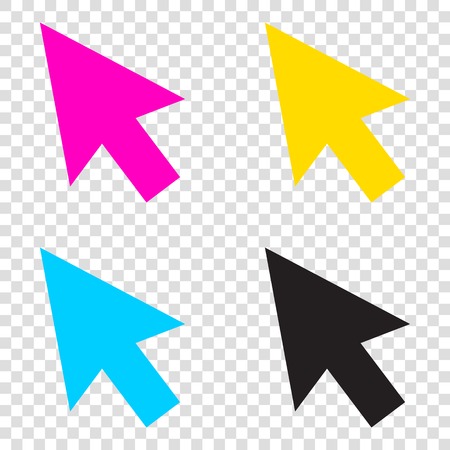 Arrow sign illustration. CMYK icons on transparent background. Cyan, magenta, yellow, key, black.のイラスト素材