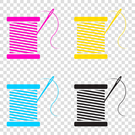 Thread with needle sign illustration. CMYK icons on transparent background. Cyan, magenta, yellow, key, black.のイラスト素材