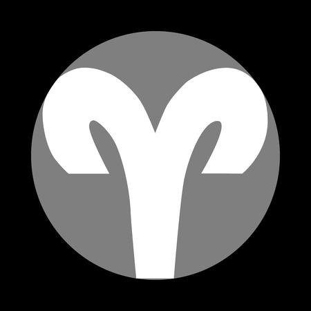 Aries sign illustration. White icon in gray circle at black background. Circumscribed circle. Circumcircle.のイラスト素材