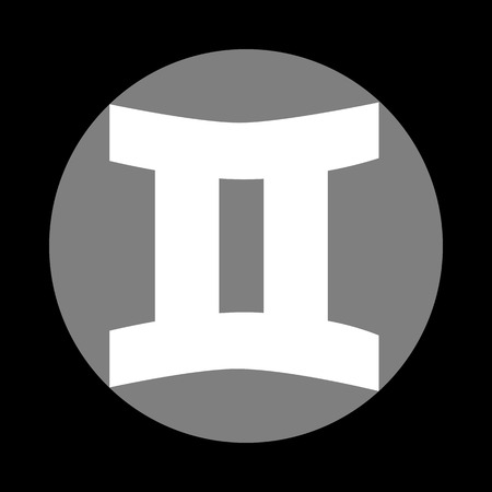 Gemini sign. White icon in gray circle at black background. Circumscribed circle. Circumcircle.のイラスト素材