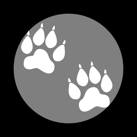 Animal Tracks sign. White icon in gray circle at black background. Circumscribed circle. Circumcircle.のイラスト素材