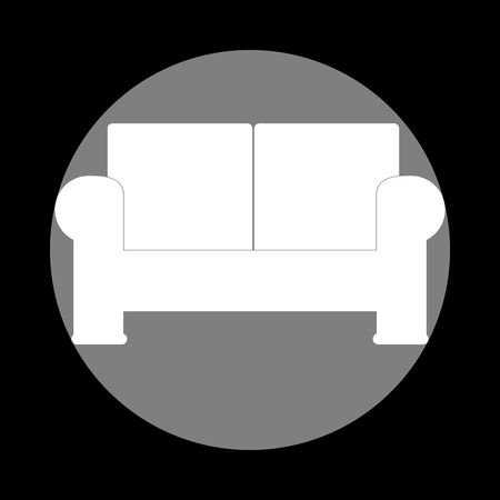Sofa sign illustration. White icon in gray circle at black background. Circumscribed circle. Circumcircle.のイラスト素材