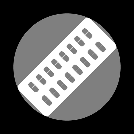 Medical Pills sign. White icon in gray circle at black background. Circumscribed circle. Circumcircle.のイラスト素材