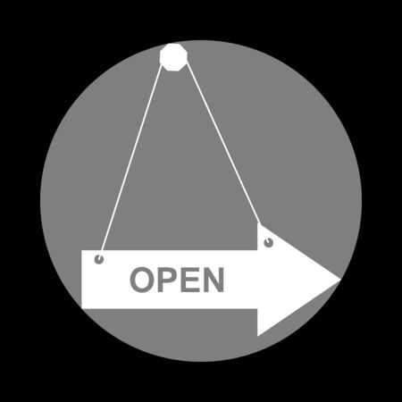 Open sign illustration. White icon in gray circle at black background. Circumscribed circle. Circumcircle.のイラスト素材