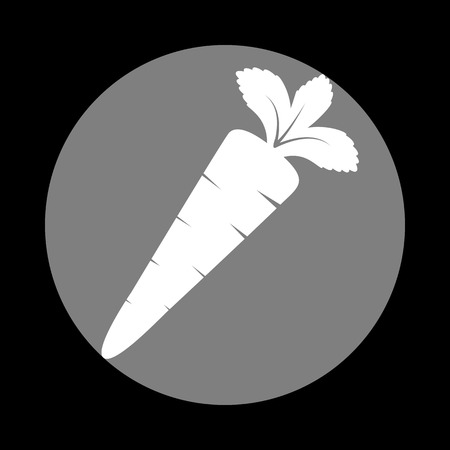 Carrot sign illustration. White icon in gray circle at black background. Circumscribed circle. Circumcircle.のイラスト素材