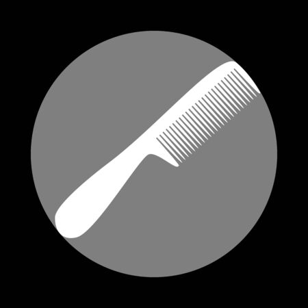 Comb simple sign. White icon in gray circle at black background. Circumscribed circle. Circumcircle.のイラスト素材