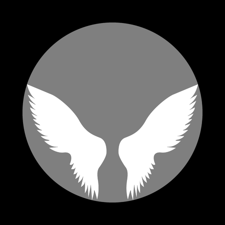 Wings sign illustration. White icon in gray circle at black background. Circumscribed circle. Circumcircle.のイラスト素材