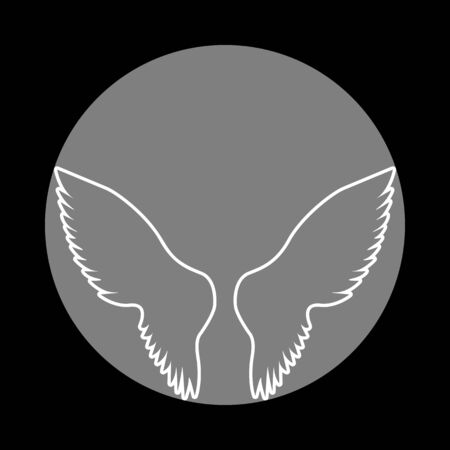 Wings sign illustration. White icon in gray circle at black background. Circumscribed circle. Circumcircle.のイラスト素材