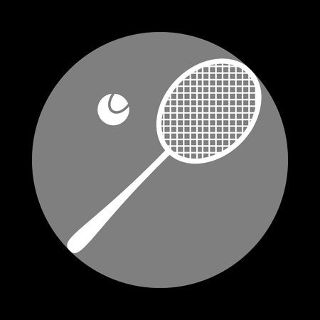 Tennis racquet sign. White icon in gray circle at black background. Circumscribed circle. Circumcircle.のイラスト素材